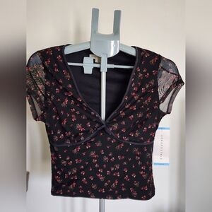 Aeropostale Black Top with Red Floral Print